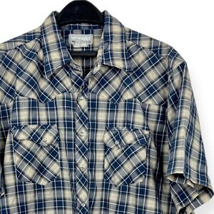 Wrangler Men's 2XL Western Pearl‎ Snap Plaid Lightweight Shirt Blue *Read